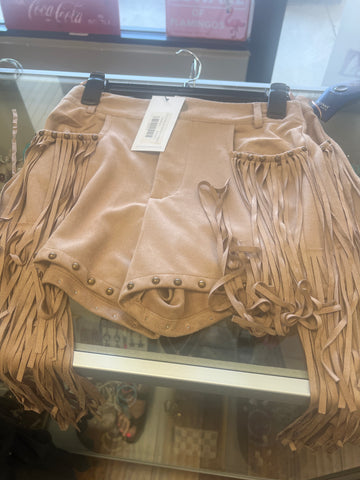 Suede look fringe shorts