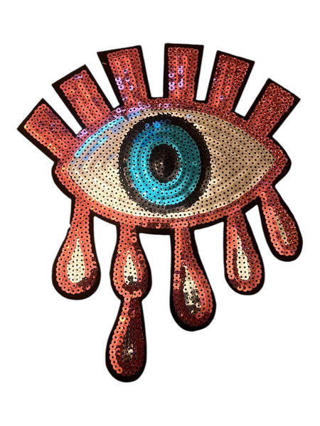 Pink eye sequin  large Iron on patch
