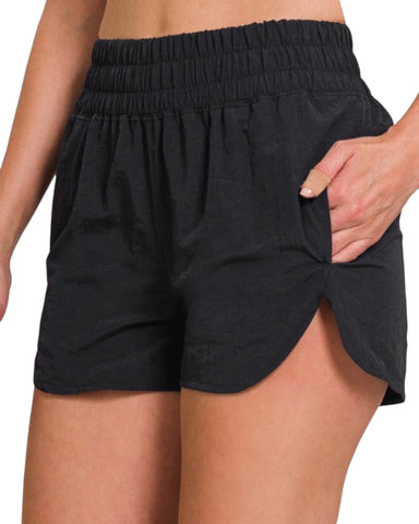 High waisted band fold over running shorts