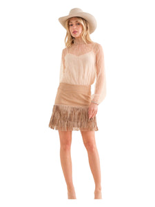 Suede Tiered Fringe western Mini skirt