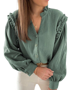 Gauze ruffled long sleeve   top