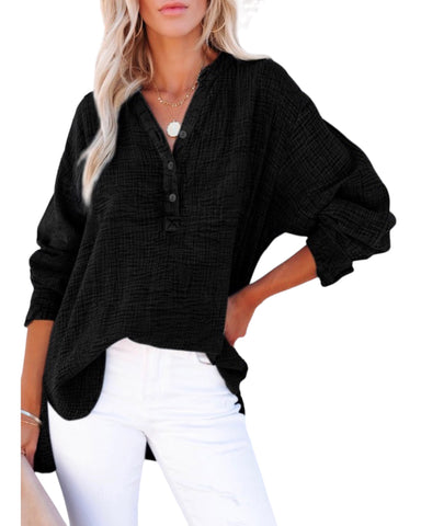 Gauze  long sleeve  henley top