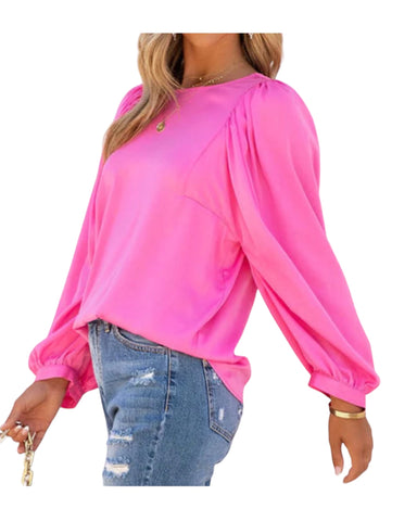 SATIN PUFF LONG SLEEVE BLOUSE