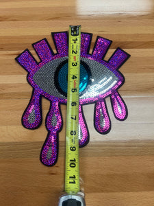 Purple eye sequin  large Iron on patch