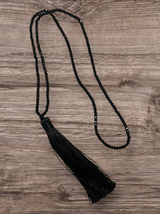 Black glass bead w/ tassel necklace