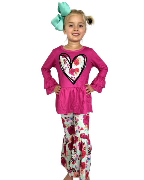 Floral Heart Bell-Bottom Set