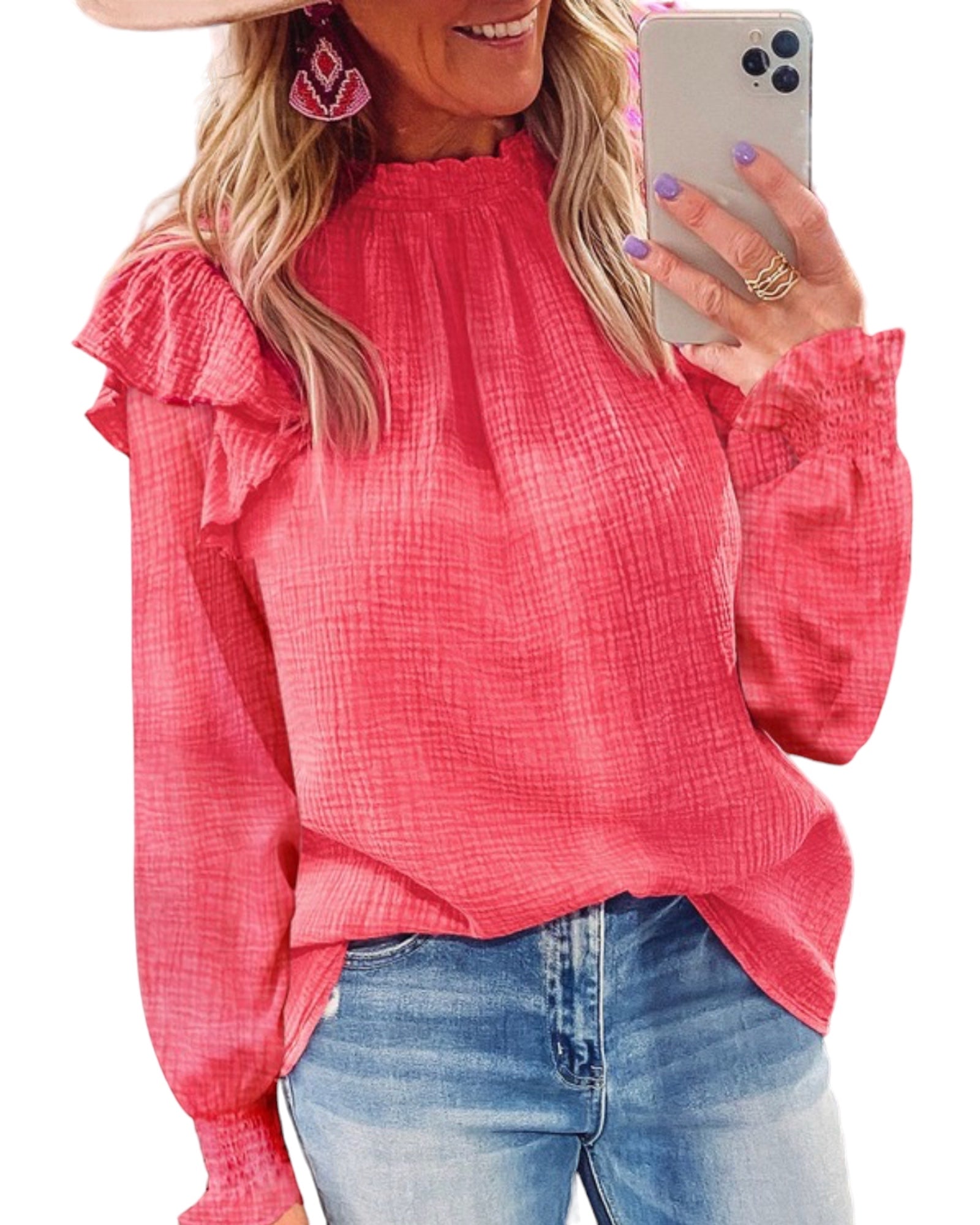 Ruffle Gauze Long sleeve Top