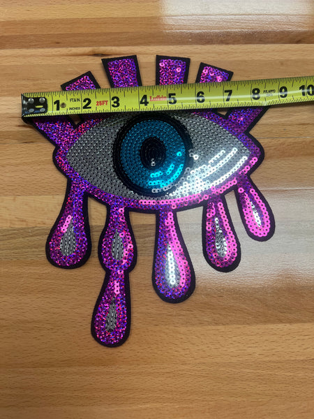 Purple eye sequin  large Iron on patch