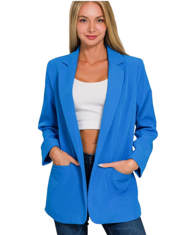 Woven open front classic blazer