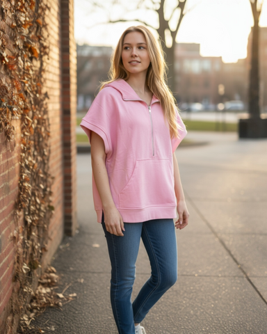 Pink zipper pullover top