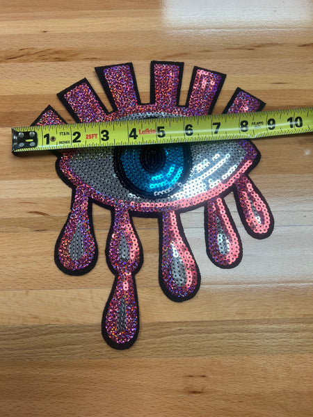 Pink eye sequin  large Iron on patch