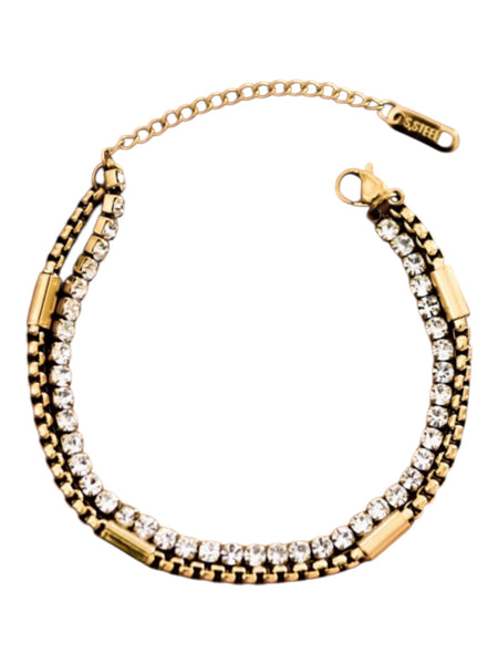 Non Tarnish stainless gold tone bracelet with clear stones