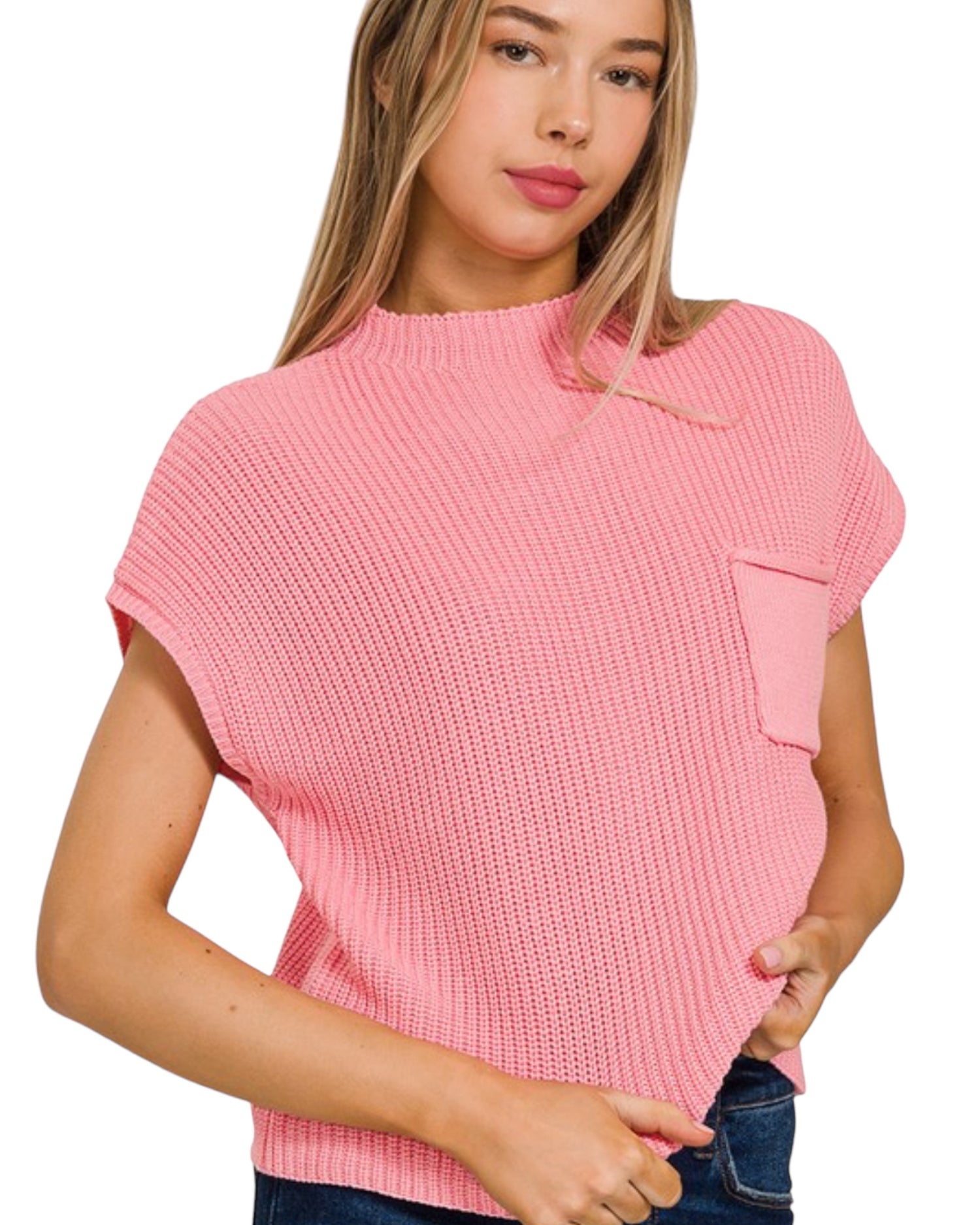 Mock neck short sleeve  sweater