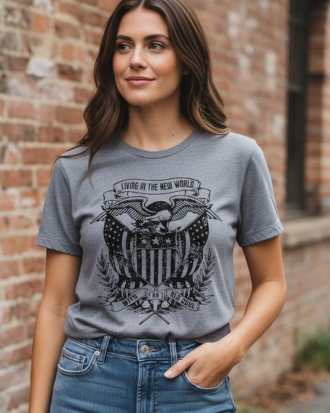 Graphic Tee Living in the new world/old soul graphic