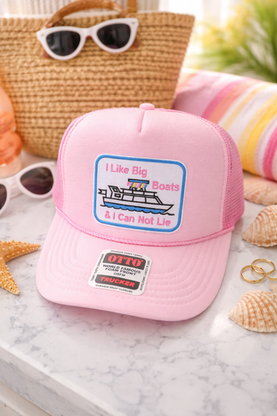 I Like Big Boats Babe Pink Trucker Hat -Otto