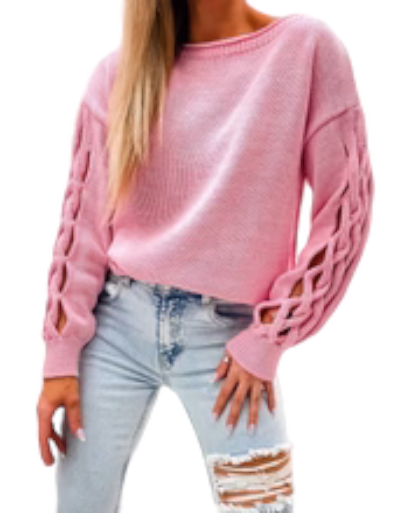 HOLLOWED LATTICE LONG SLEEVE SWEATER