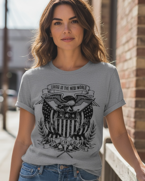 Graphic Tee Living in the new world/old soul graphic
