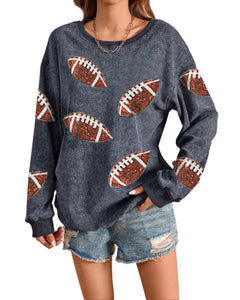 Sequined corded oversize  sweatshirt game day