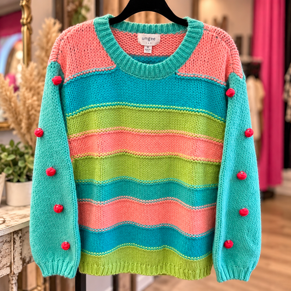 Rainbow Pop Pom-Pom Sweater