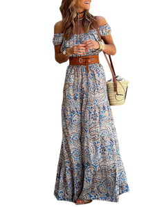 PAISLEY OFF SHOULDER MAXI DRESS