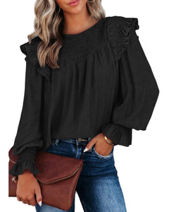 Ruffle Crinkle Puff Sleeve Blouse