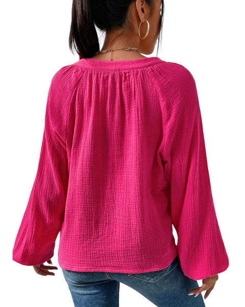 Gauze long puff sleeve   top