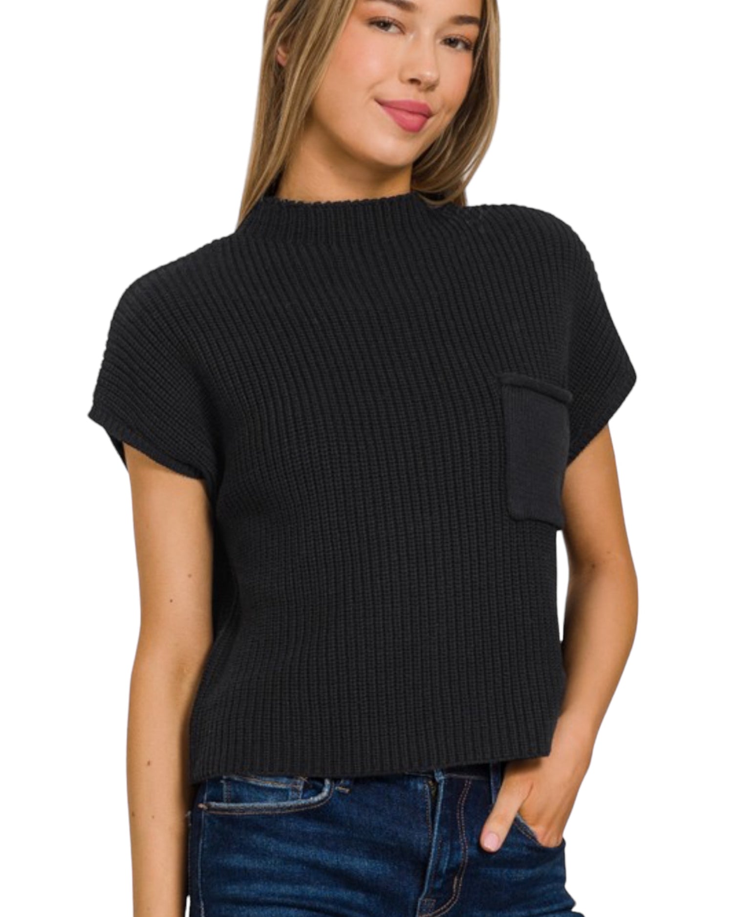 Mock neck short sleeve  sweater