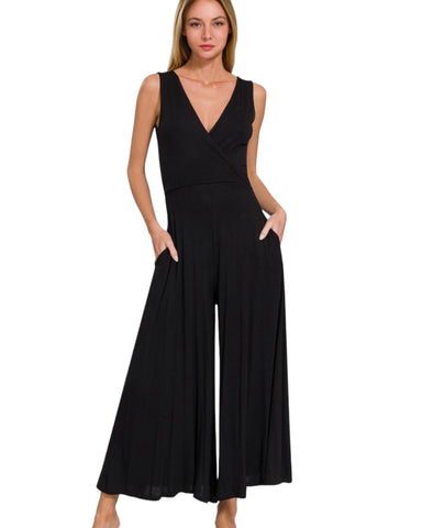 Surplice neckline sleeveless jumpsuit