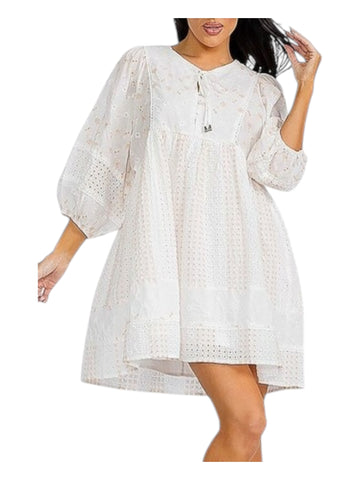 Floral eyelet Tunic mini  Dress w/pockets