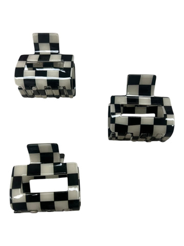 Creme and Black Check Hair Claw