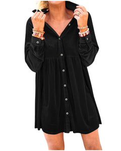 VELVET LONG SLEEVE SHIRT DRESS