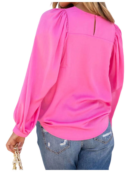 SATIN PUFF LONG SLEEVE BLOUSE