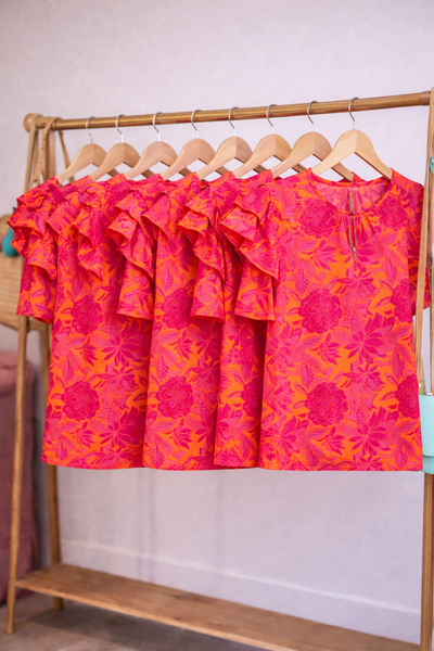 Floral Print Puff short sleeve blouse