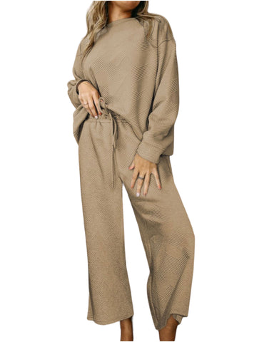 Texture Pattern long sleeve  top and pants  set