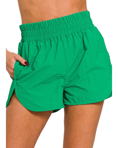 High waisted band fold over running shorts