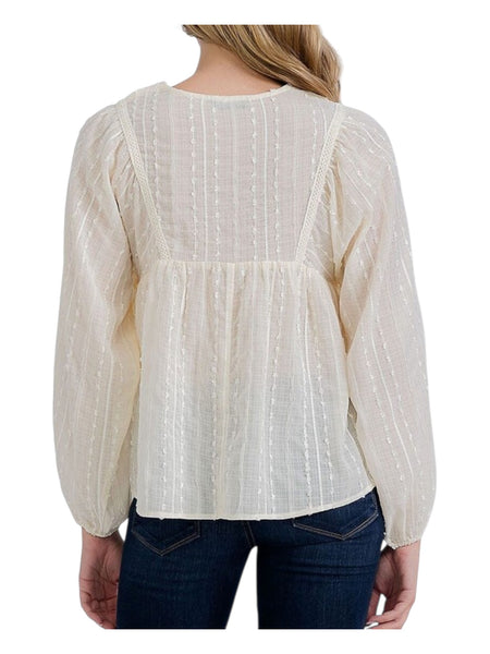 V neck flowy with detail long sleeve top