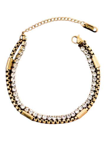 Non Tarnish stainless gold tone bracelet with clear stones