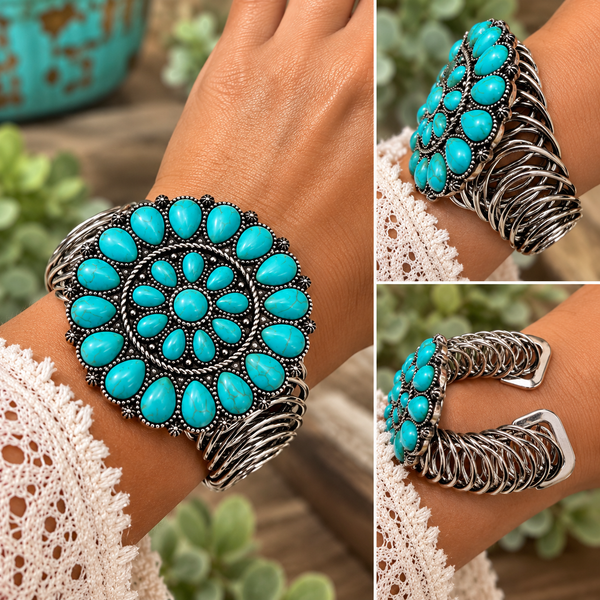 Western Boho Turquoise Concho Cuff Bracelet