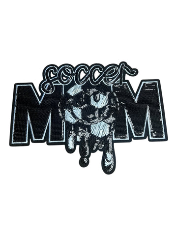 Sequin soccer mom iron on patch