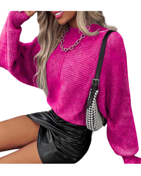 RIBBED MOCK NECK BATWING SWEATER