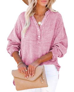 Gauze  long sleeve  henley top