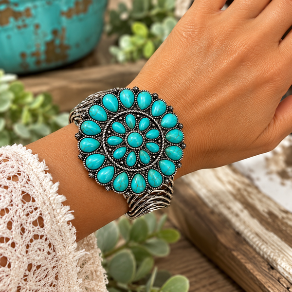 Western Boho Turquoise Concho Cuff Bracelet