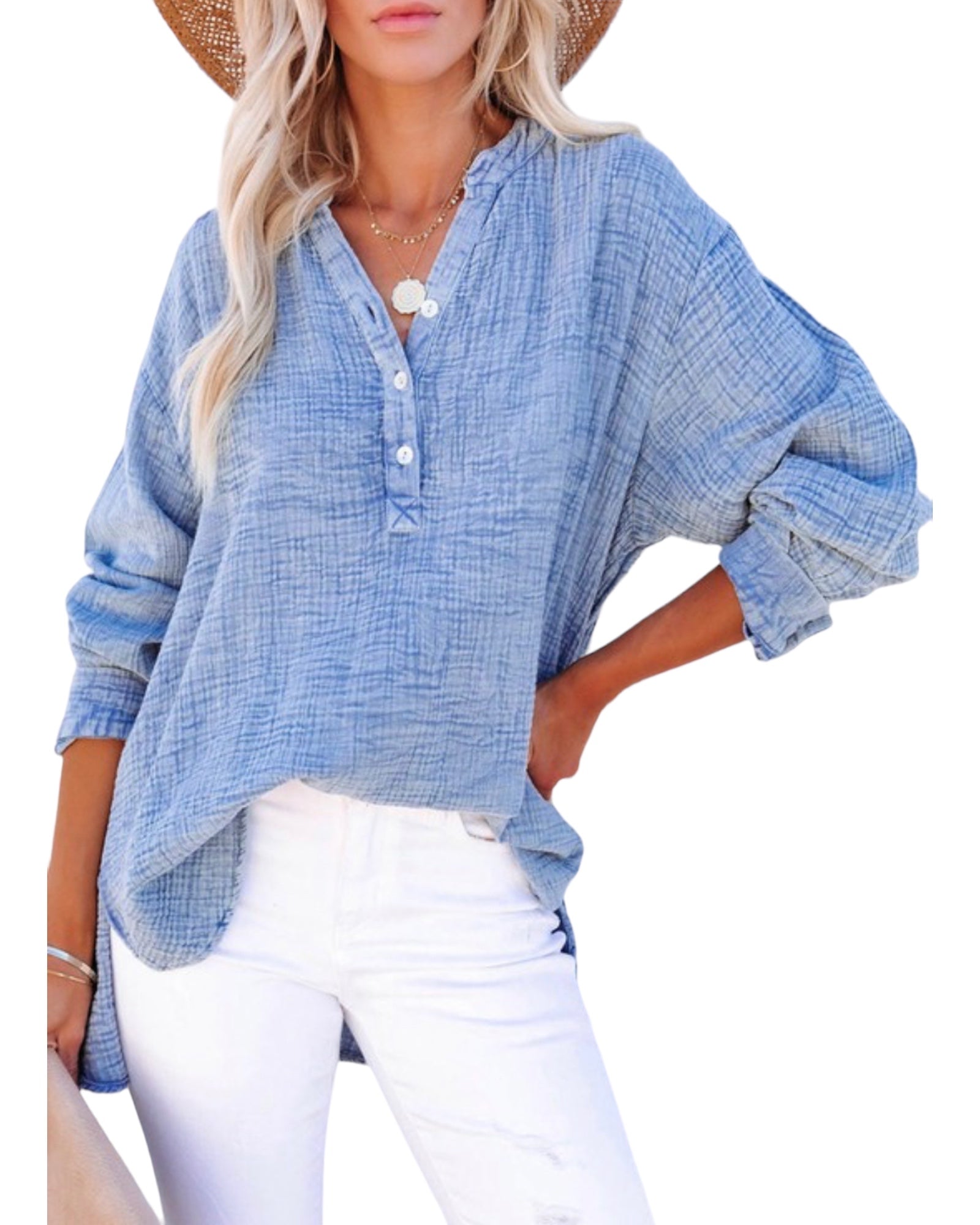 Gauze  long sleeve  henley top