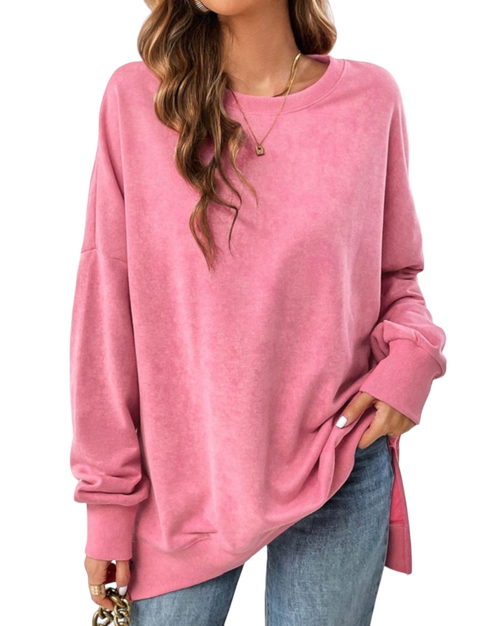 Drop Shoulder Ribbed  Trim sweatshirt