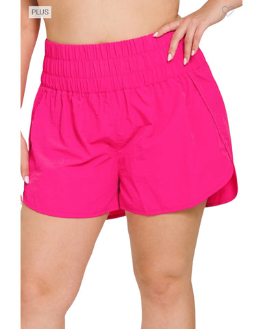 Plus High waisted band fold over running shorts