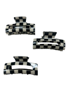 Creme and Black Check Hair Claw