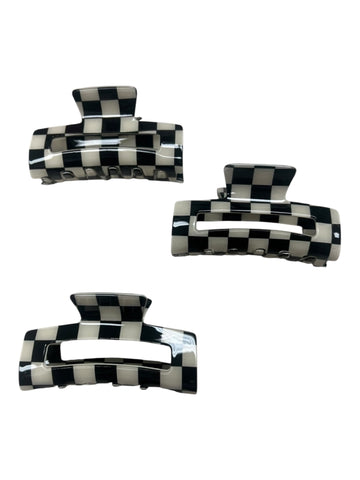 Creme and Black Check Hair Claw
