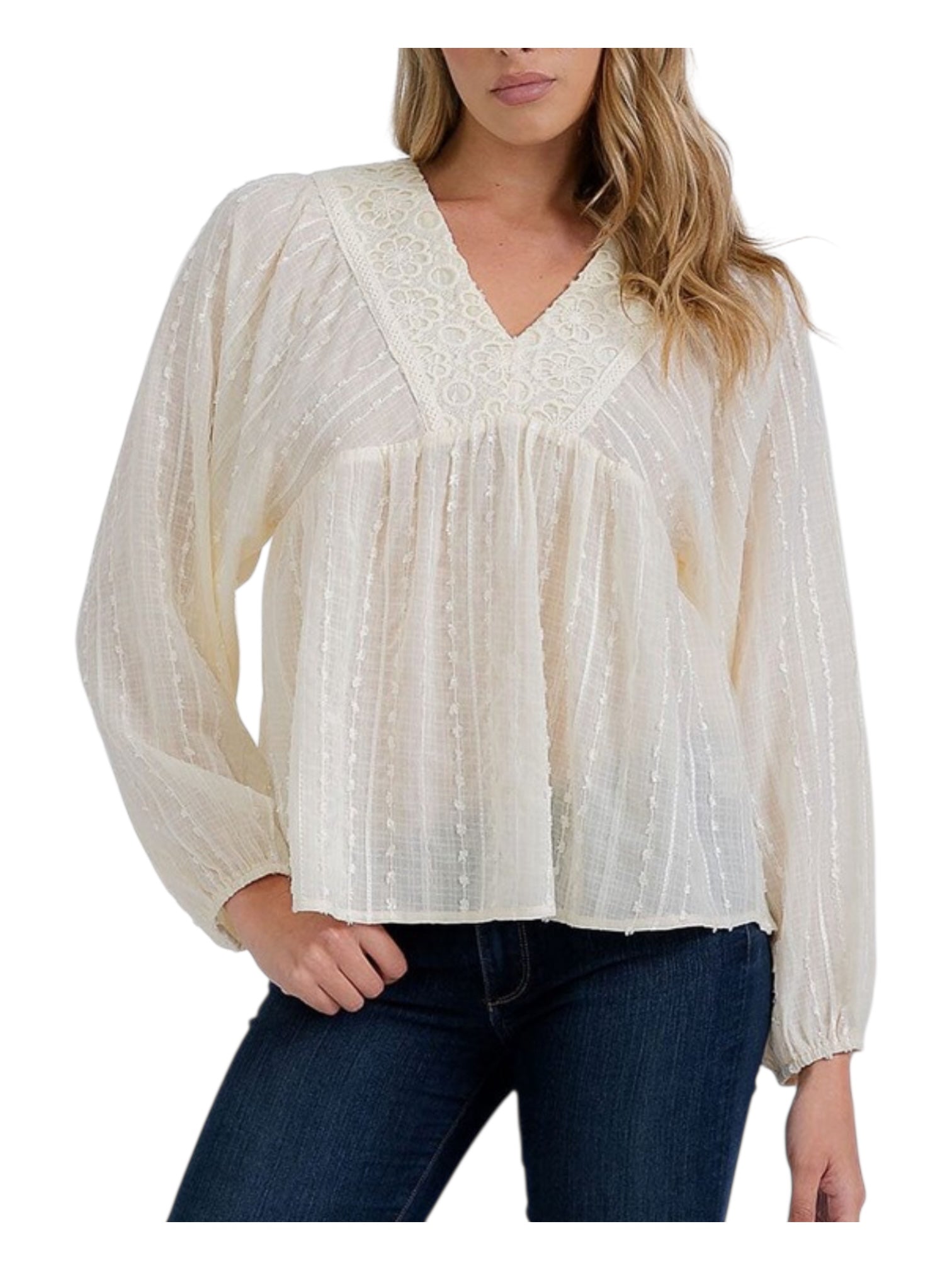 V neck flowy with detail long sleeve top