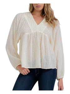 V neck flowy with detail long sleeve top