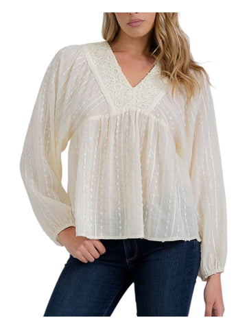 V neck flowy with detail long sleeve top